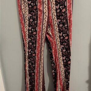 SHEIN Red and Black Floral Striped Pants